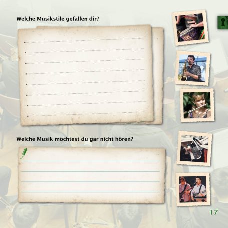 Beispielseite aus Schatzkästchen zur Musik Beispielseite aus Schatzkästchen zu Fragen zur Musik